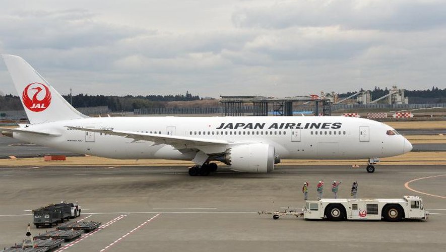 Un Boeing 787 de la compagnie Japan Airlines sur le tarmac de l'aéroport de Tokyo-Narita, le 15 janvier 2014