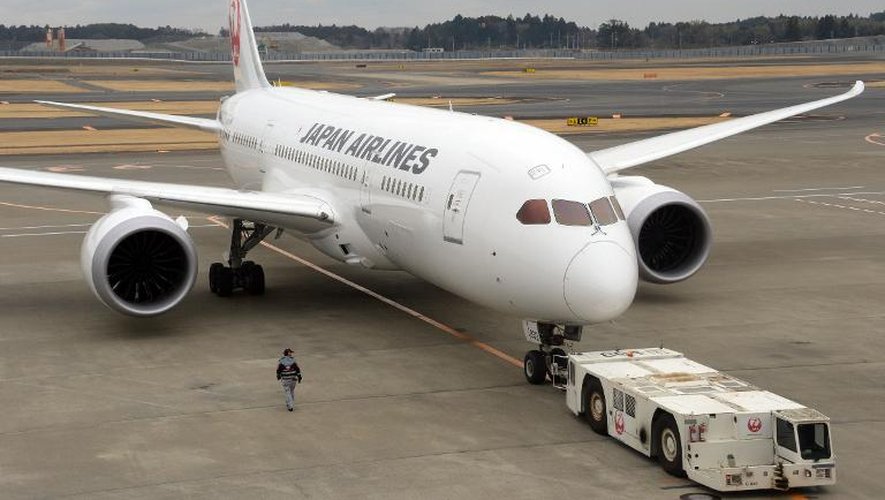 Un Boeing 787 de la compagnie Japan Airlines sur le tarmac de l'aéroport de Tokyo-Narita, le 15 janvier 2014