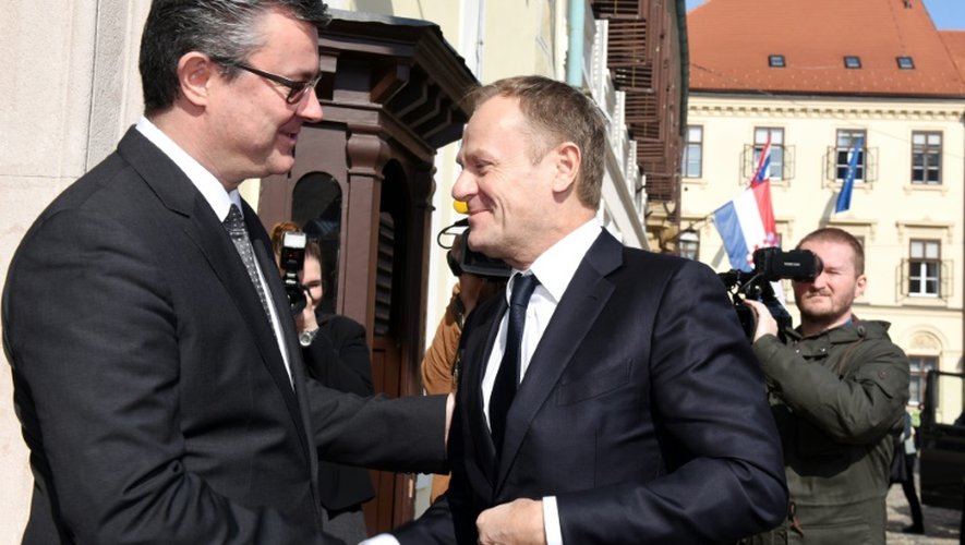 Le Premier ministre croate  Tihomir Oreskovic et le président du Conseil européen Donald Tusk, le 2 mars 2016 à Zagreb