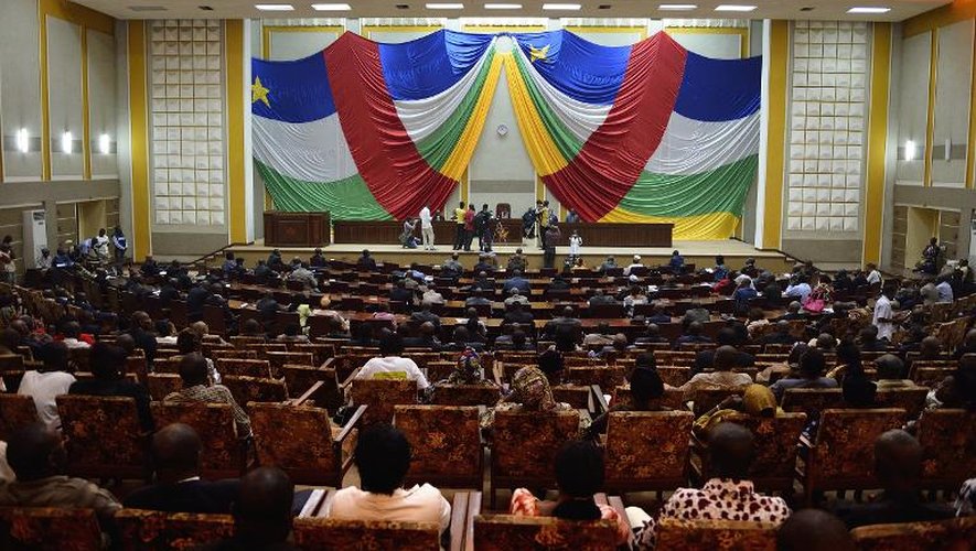 Les membres du Conseil national de transition lors d'une session spéciale pour élire un nouveau président par intérim, le 14 janvier 2014 à Bangui