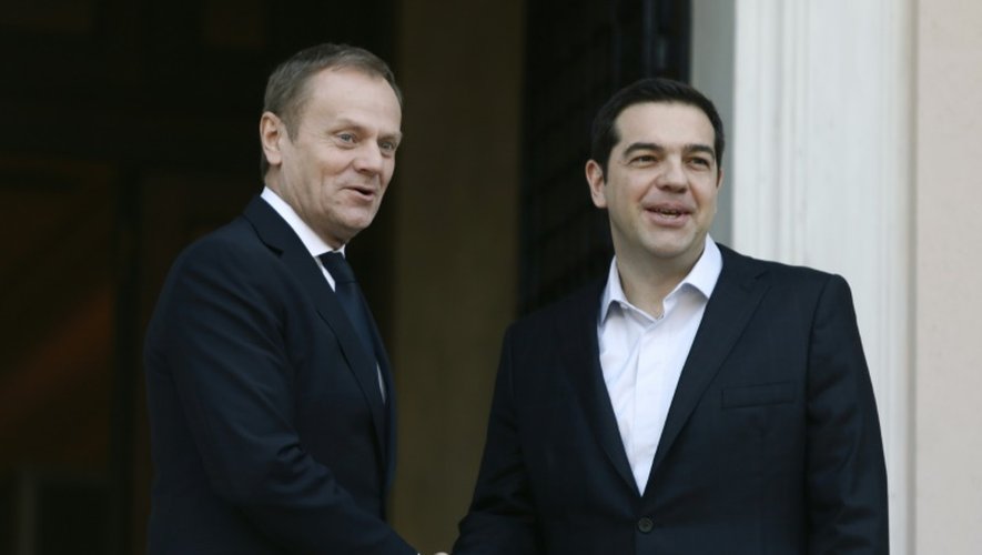 Le président du Conseil européen Donald Tusk (à gauche), rencontre le Premier ministre grec Alexis Tsipras, à Athènes, le 3 mars 2016