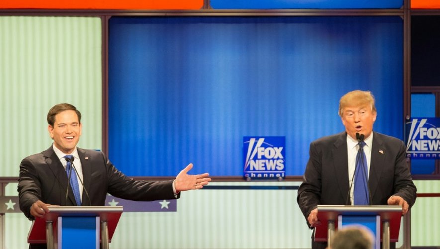 Marco Rubio et Donald Trump lors d'un débat télévisé le 3 mars 2016 à Detroit dans le Michigan