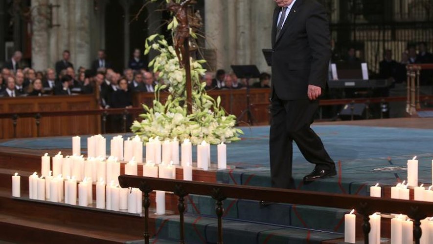 Le président allemand Joachim Gauck, lors de la cérémonie d'hommage aux victimes du crash de l'A320, le 17 avril 2015 dans la cathédrale de Cologne