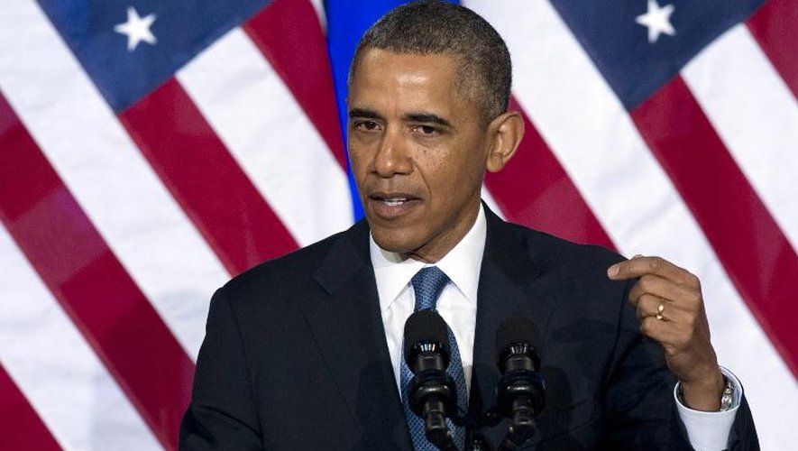 Le président américain Barack Obama lors d'une conférence de presse sur le thème de la réforme de la NSA, à Washington le 17 janvier 2014