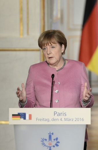 La chancelière allemande Angela Merkel à Paris, le 4 mars 2016