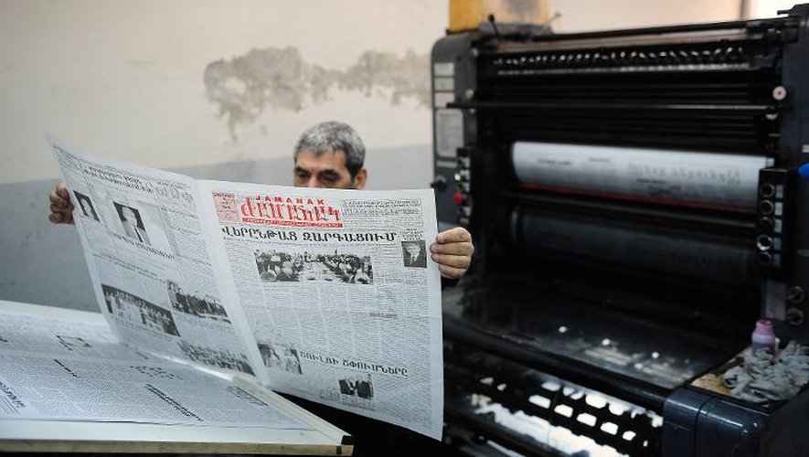 L'imprimerie du journal de la communauté arménienne "Jamanak", le 10 avril 2015 à Istanbul