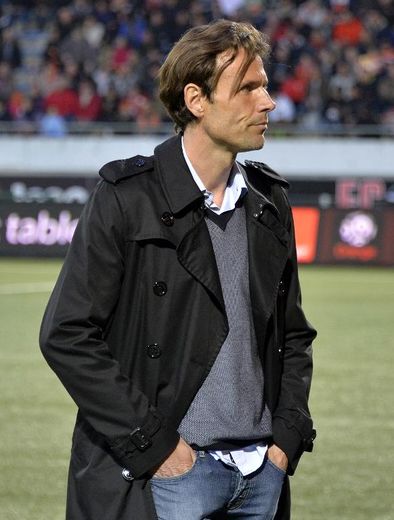 L'entraîneur de Toulouse Dominique Arribagé suit le match de son équipe à Lorient, le 18 avril 2015 au stade du Moustoir