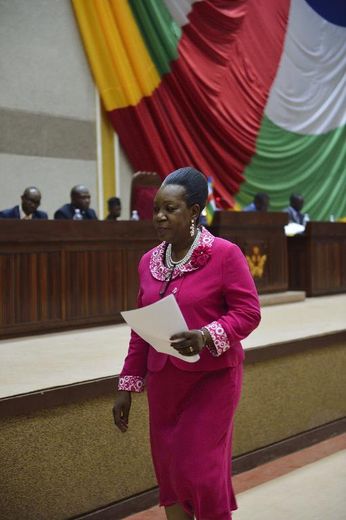 Catherine Samba-Panza s'apprête à prendre la parole le 20 janvier 2014 à Bangui