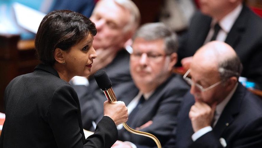 Najat Vallaud-Belkacem lors des questions au gouvernement le 21 janvier 2014 à l'Assemblée nationale à Paris