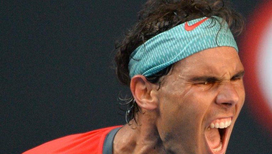 Rafael Nadal accueille sa victoire le 22 janvier 2014 contre le bulgare Grigor Dimitov à l'Open d'Australie