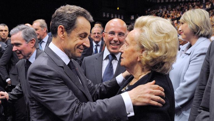 Nicolas Sarkozy et Bernadette Chirac lors d'un meeting le 20 avril 2012 à Nice
