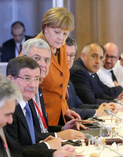 La chancelière allemande Angela Merkel lors d'un sommet extraordinaire à Bruxelles, le 7 mars 2016