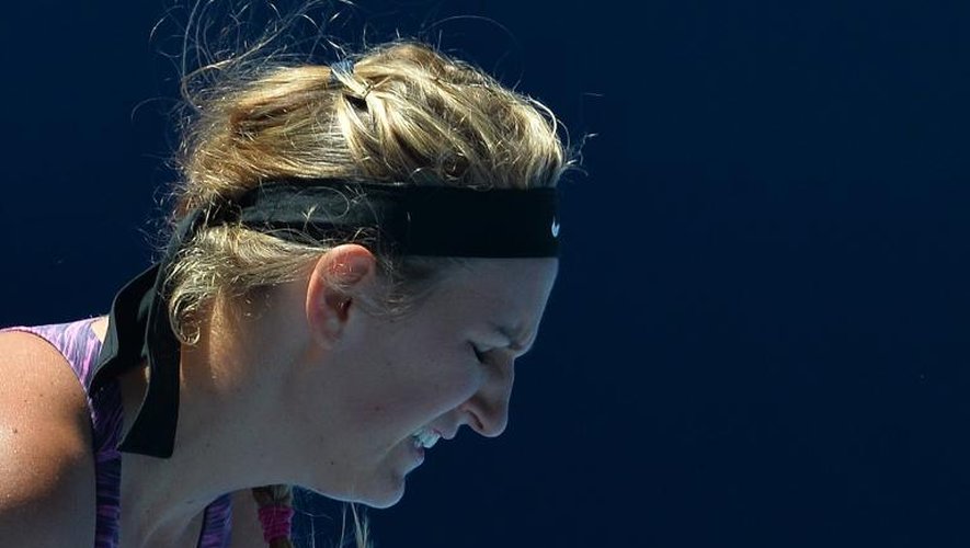Victoria Azarenka lors de son quart de finale de l'Open d'Australie perdu face à Agnieszka Radwanska, le 22 janvier 2014 à Melbourne