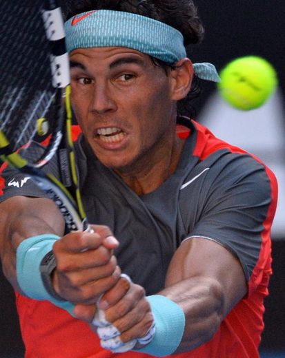 Rafael Nadal durant son quart de finale de l'Open d'Australie contre Grigor Dimitrov, le 22 janvier 2014 à Melbourne