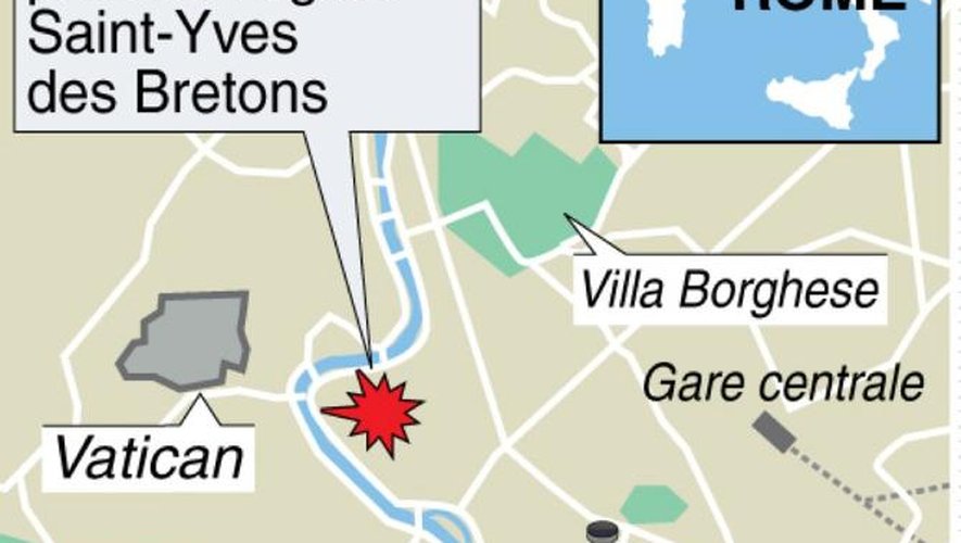 Infographie localisant la bombe artisanale qui a explosé près de l'église Saint-Yves des Bretons à Rome