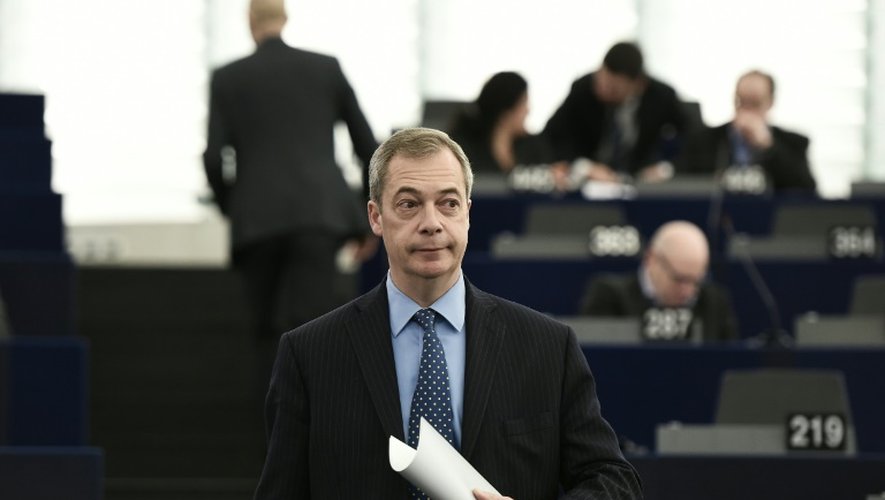 Nigel Farage, le leader du parti anti-immigration Ukip, le 7 mars 2016 au Parlement à Strasbourg