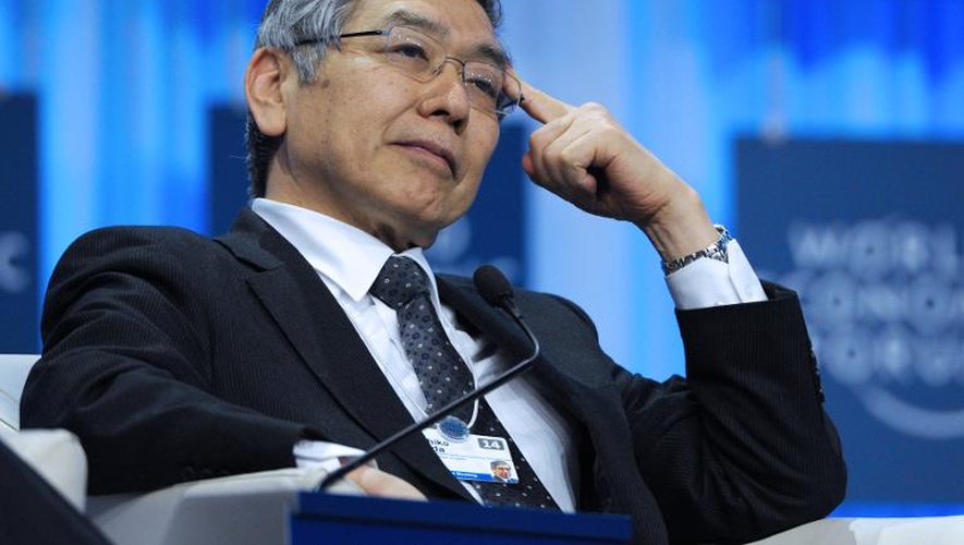 Le gouverneur de la Banque du Japon Haruhiko Kuroda participe à un débat le 25 janvier 2014 au forum économique de Davos