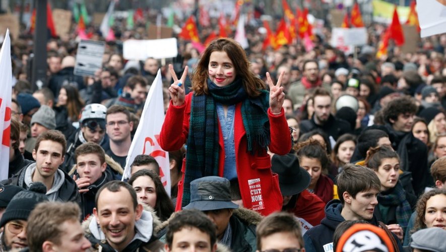 De jeunes manifestants à Paris, le 9 mars 2016