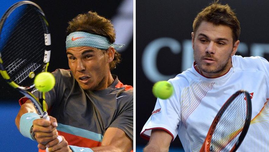 Montage de photos de l'Espagnol Rafael Nadal et du Suisse Stanislas Wawrinka à l'Open d'Australie le 24 janvier 2014 à Melbourne
