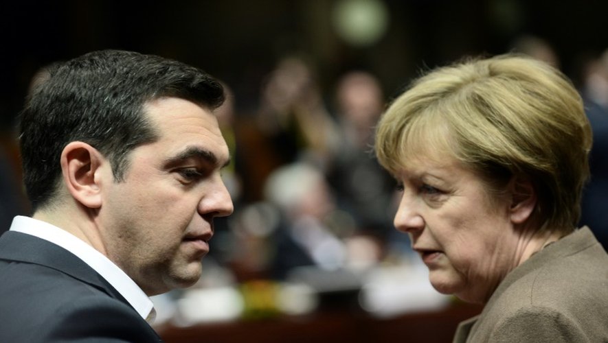 Le Premier ministre grec Alexis Tsipras et la chancelière allemande Angela Merkel à Bruxelles, le 18 février 2016