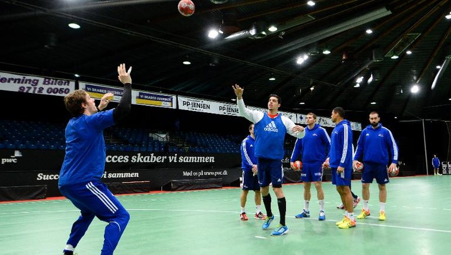 Les handballeurs français à l'entraînement, le 25 janvier 2014 à Herning au Danemark