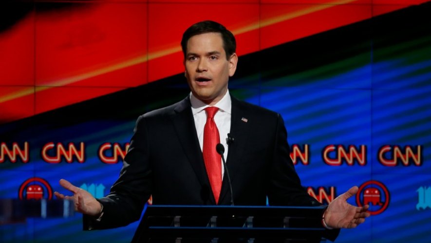 Marco Rubio,  candidat à la primaire républicaine, lors d'un débat télévisé diffusé sur CCN le 10 mars 2016 à Miami