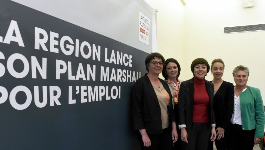 Hier à Toulouse, la présidente Carole Delga, entourée de ses vice-présidentes (Agnès Langevine, Sylvia Pinel, Nadia Pellefigue, Marie Piqué), a lancé le Plan Marshall 
de la Région.