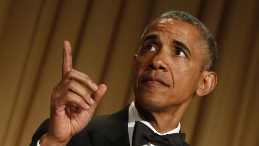 Barack Obama lors du dîner l'Association des correspondants de la Maison Blanche à Washington le 25 avril 2015