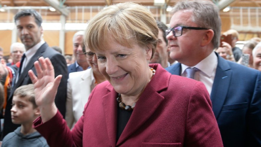 La chancelière Angela Merkel à son arrivée à un meeting électoral le 12 mars 2016 à Haigerloch