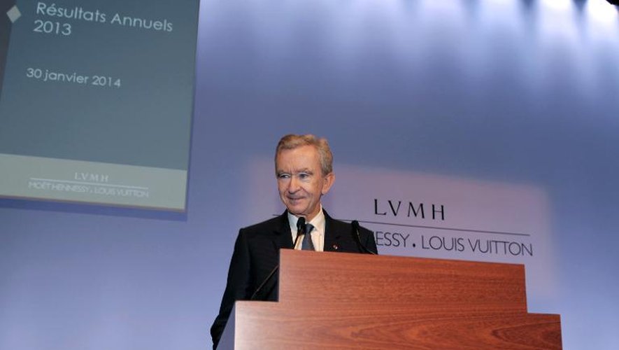 Le PDG de LVMH, Bernard Arnault, lors de l'annonce des résultats annuels du groupe à Paris le 30 janvier 2014