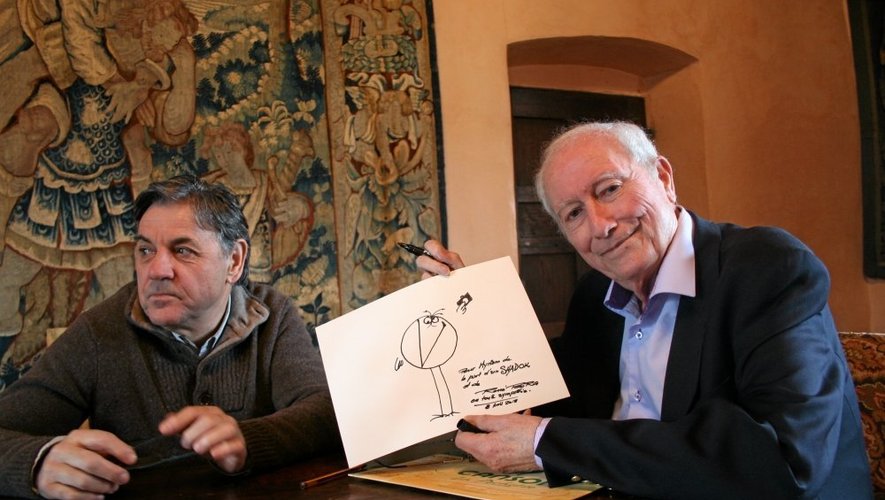 René Borg, alias le Shadok, et Roger Fabry, alias le châtelain, dans le salon du château de la Servayrie, classé aux Monuments historiques, et désormais haut lieu du film d’animation.