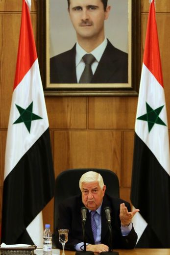 Le ministre syrien des Affaires étrangères Walid Mouallem lors d'une conférence de presse à Damas le 12 mars 2016