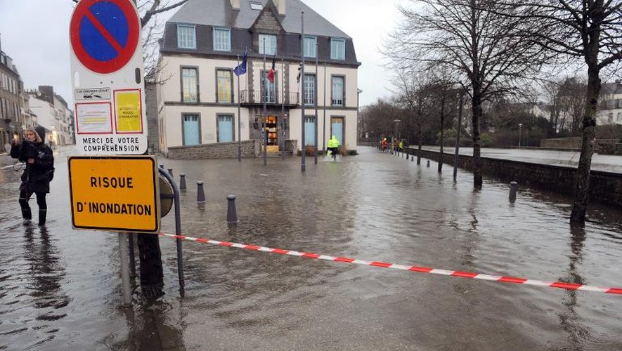 Rues inondées le 31 janvier 2014 à Landernau