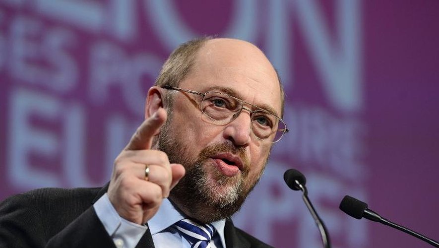 Le président du Parlement européen Martin Schulz lors d'un rassemblement du PS à la Mutualité à Paris, le 1er février 2014