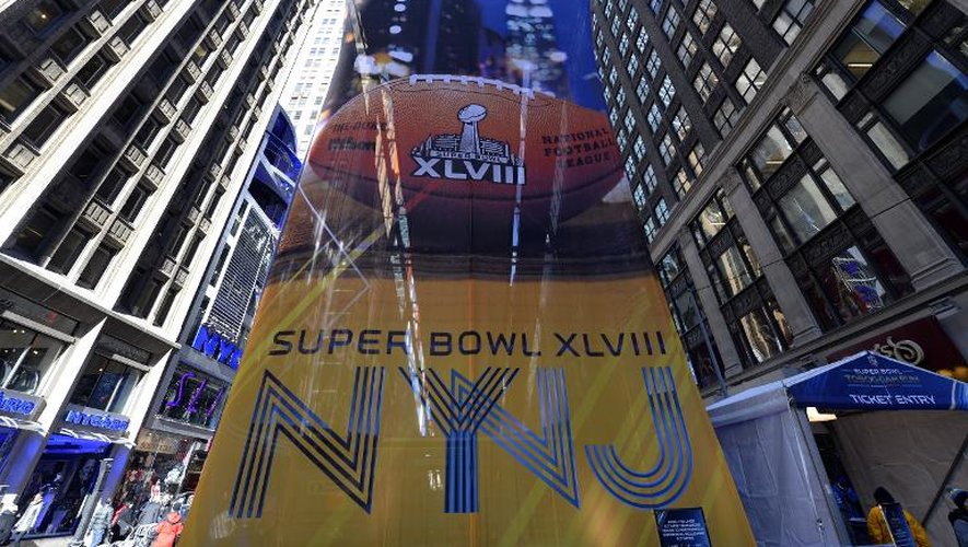 Banderole de promotion du Super Bowl, à New York le 29 janvier 2014