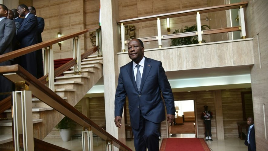 Le président ivoirien Alassane Ouattara au palais présidentiel à Abidjan, le 14 mars 2016