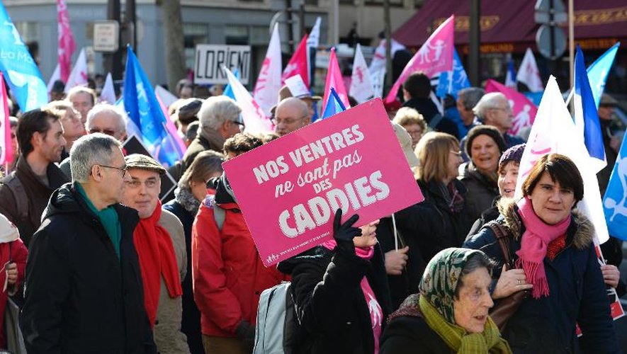Des participants à "La Manif pour Tous" défilent le 2 février 2014 à Paris