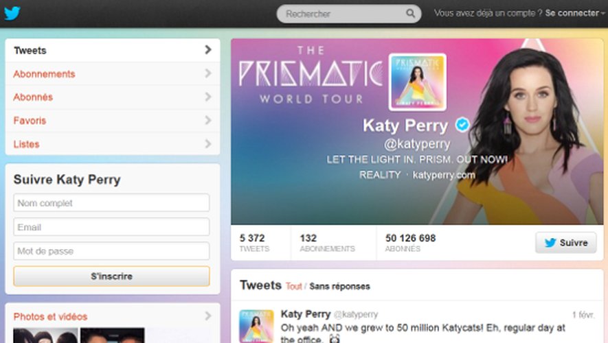 Katy Perry devance Justin Bieber et Barack Obama sur Twitter !