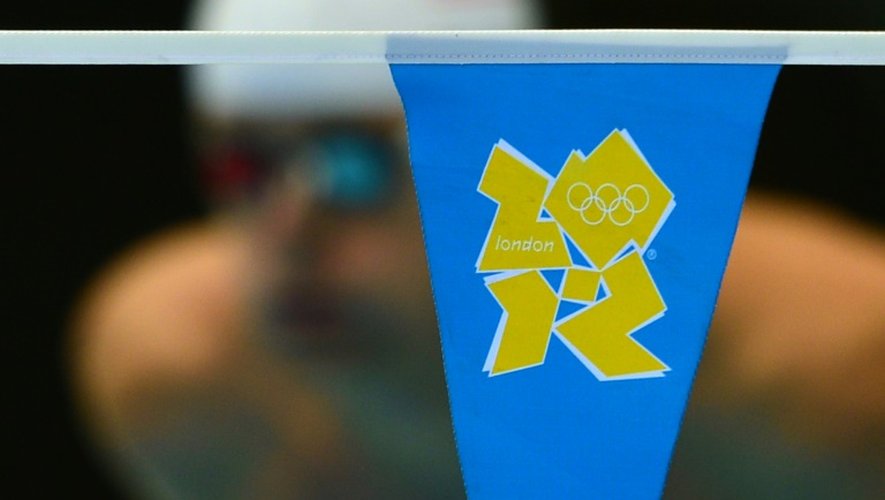 Le logo des JO-2012 lors d'une série de natation, le 1er août 2012 à Londres