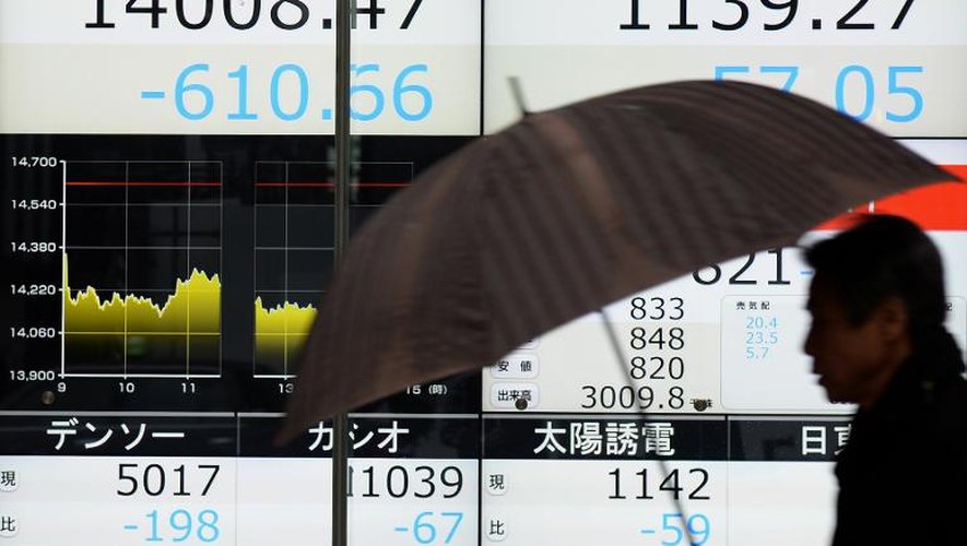 Tableau des changes le 4 frévrier 2014 à la Bourse de Tokyo