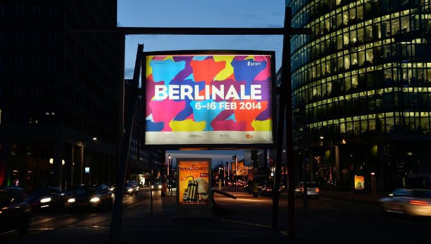 Un panneau annonce la 64e Berlinale à Berlin le 5 février 2014