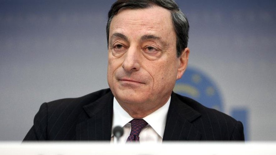 Mario Draghi, président de la banque centrale européenne (BCE) durant la conférence de presse du 6 février 2014 à Francfort