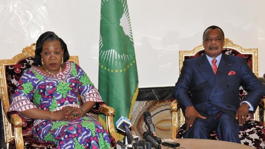 La présidente de transition Catherine Samaba Panza à Brazzaville avec son homologue congolais Denis Sassou Nguesso le 8 février 2014