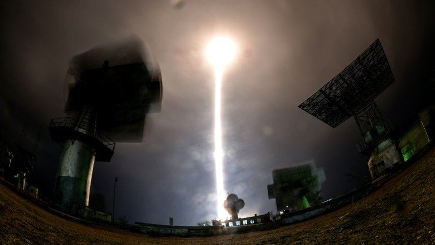 La fusée russe Soyouz TMA-20M  décolle vers la Station spatiale internationale (ISS) depuis cosmodrome de Baïkonour dans les steppes du Kazakhstan, le 19 mars 2016