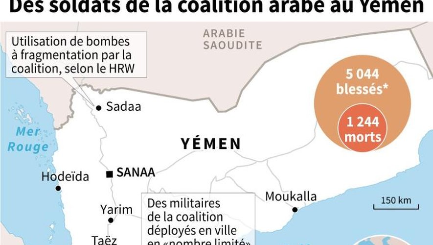 Localisation du déploiement de militaires de la coalition arabe au Yémen