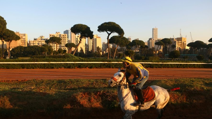 Un jockey entraine son cheval à l'hippodrome de Beyrouth, le 4 février 2016