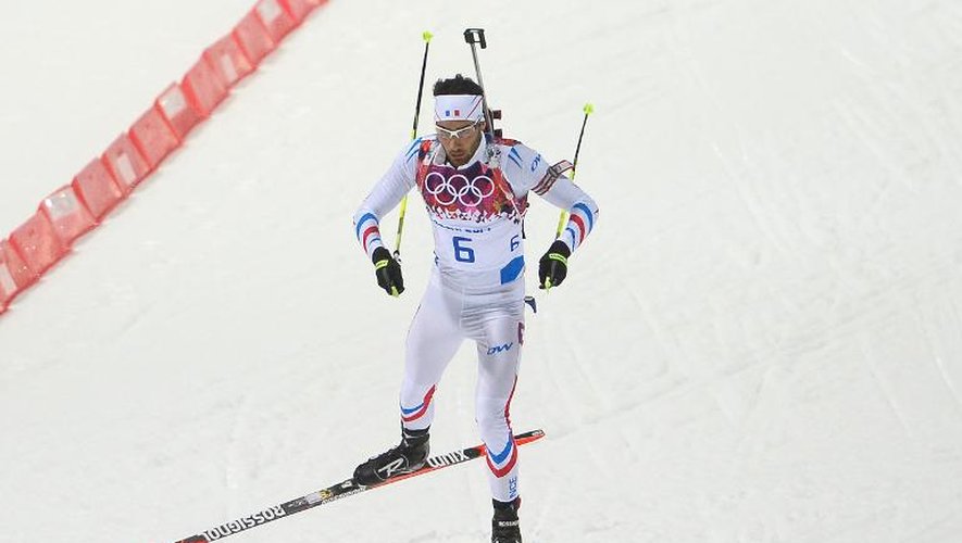 Le Français Martin Fourcade lors du biathlon le 10 février 2014 à Rosa Khutor