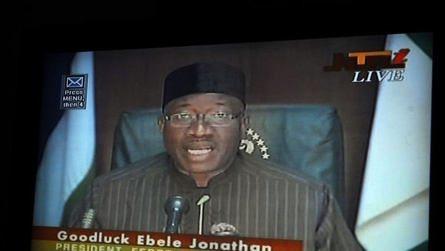 Le président nigérian Goodluck Jonathan intervient le 14 mai 2013 à la télévision