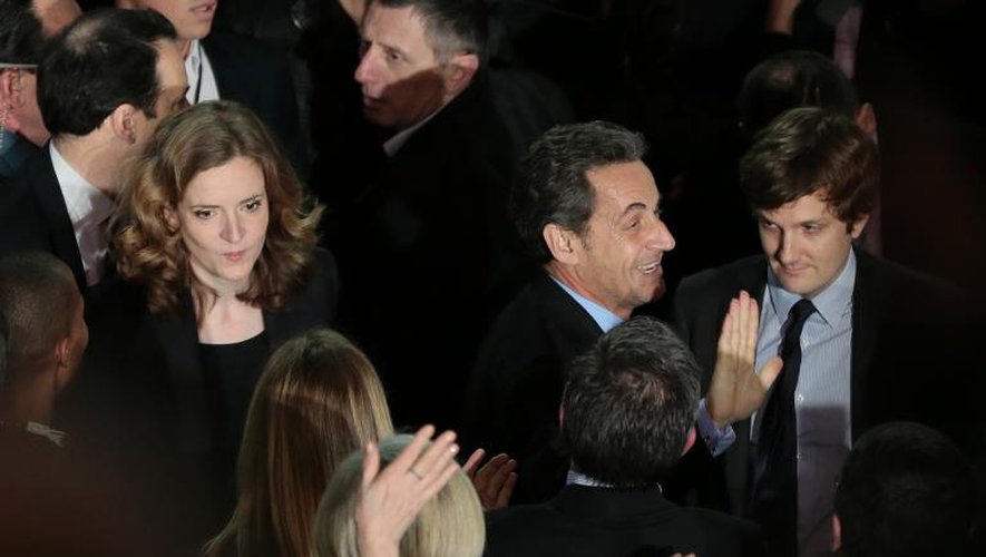 Nicolas Sarkozy arrive au premier grand meeting de campagne de Nathalie Kosciusko-Morizet, à Paris le 10 février 2014