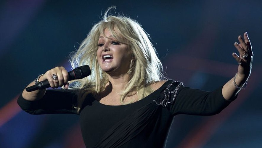 La star britannique Bonnie Tyler lors d'une répétition avant le concours de l'Eurovision, à Malmö, en Suède, le 17 mai 2013